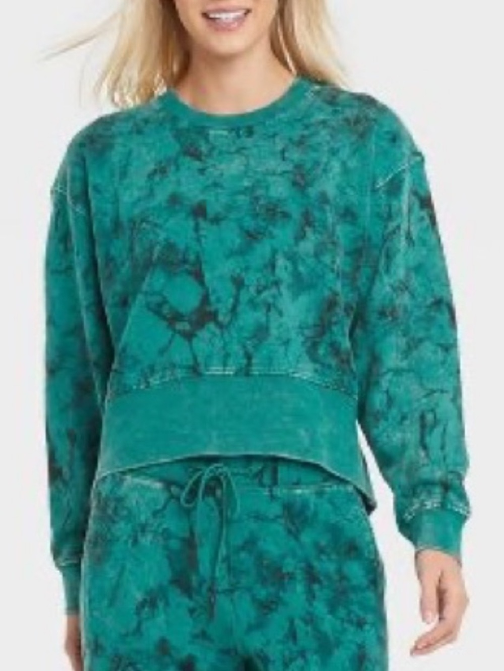 JoyLab French Terry Acid Wash Crewneck Sweatshirt in Teal NWT Size S